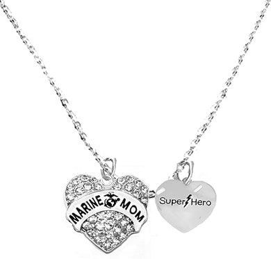 Marine Mom, She is A, Super Hero, Sterling Silver Solid .925 Sterling, Not Plated Or Coated.18 Inch Necklace.Charm Nickel, Lead, Cadmium Free