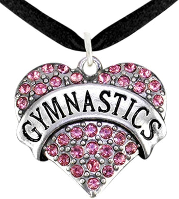 Gymnastics Crystal Pink Heart Necklace, Adjustable, Hypoallergenic, Nickel, Lead & Cadmium Free!
