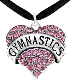 Gymnastics Crystal Pink Heart Necklace, Adjustable, Hypoallergenic, Nickel, Lead & Cadmium Free!