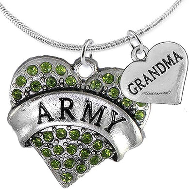 Army Grandma Heart Necklace, Adjustable, Hypoallergenic, Will NOT Irritate Anyone with Sensitive Skin. Safe- Nickel, Lead and Cadmium Free