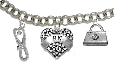 RN, Nurse, Adjustable Charm Bracelet, Hypoallergenic, Safe-Nickel, Lead, Free