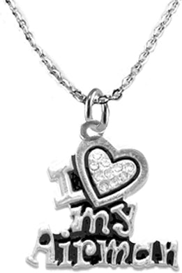 I Love My Airman, STERLING SILVER Solid .925 Sterling, Not Plated Or Coated. 18 Inch Necklace Chain, Nickel, Lead, Cadmium Free