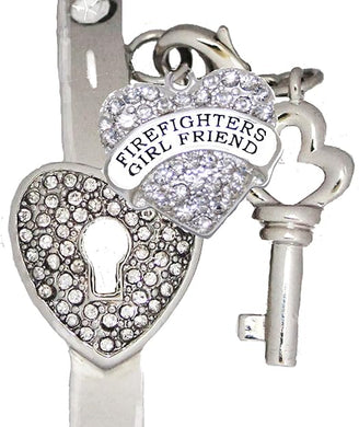 Firefighter's Girlfriend, The Key to My Heart Cuff Crystal Bracelet, It Really Locks! Hypoallergenic, Safe-Nickel, Lead, Free