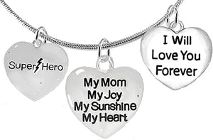 Mom, Super Hero, My Mom, My Joy, My Sunshine, My Heart, I Willl Love You Forever Necklace, Adjustable Hypoallergenic Sae- No Nickel. Lead, Or Poisonous Cadmium