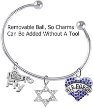 Air Force, I Love to Fly, Genuine Crystal Star of David, Adjustable Bracelet, Hypoallergenic, Safe-Nickel, Lead Free