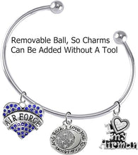 Air Force, I Love You to The Moon and Back, I Love My Airman, Adjustable, Removable Ball Bracelet, Add Charms Without Tools, Hypoallergenic, Safe-Nickel, Lead, Cadmium Free