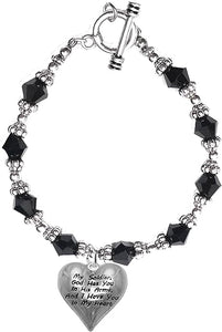 Army, My Soldier, God Has You in His Arms and I Have You in My Heart, Black Crystal, Hypoallergenic Safe, No Nickel, Lead, Or Poisonous Cadmium in Bracelet