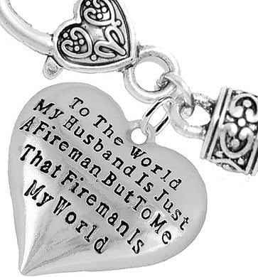 My Firefighter is My World, Wife Bracelet, Hypoallergenic, Safe-Nickel, Lead, Cadmium Free