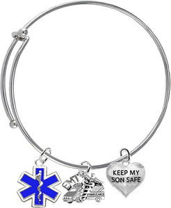 EMT, Paramedic's Mom, Keep My Son Safe, Adjustable Bracelet, Hypoallergenic, Safe-Nickel, Lead, Cadmium Free