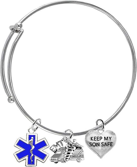 EMT, Paramedic's Mom, Keep My Son Safe, Adjustable Bracelet, Hypoallergenic, Safe-Nickel, Lead, Cadmium Free