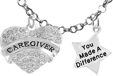 Caregiver, RN, Nurse, You Made A Difference, Adjustable Charm Necklace, Hypoallergenic, Safe-Nickel, Lead, Free