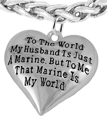 Marine Wife, My Husband is My World, Necklace, Hypoallergenic, Safe- Nickel, Lead and Cadmium Free