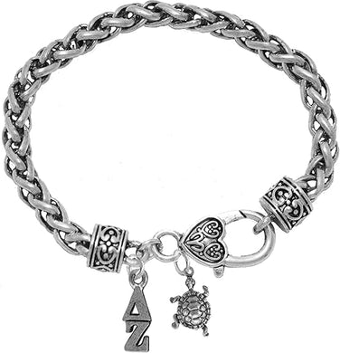 Delta Zeta Greek Letters, and Mascot Turtle, Licensed Sorority Jewelry Manufacturer,Antique Vintage Wheat Chain Bracelet Hypoallergenic, Safe-No Nickel, No Lead, and No Poisonous Cadmium
