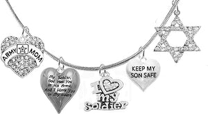 Army Mom, My Soldier, God Has You in His Arms and I Have You in My Heart, Keep My Son Safe, Adjustable Necklace, Hypoallergenic Safe, No Nickel, Lead, Or Poisonous Cadmium