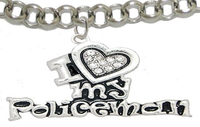 Policeman's, I Love My Policeman, Adjustable Rolo Chain Bracelet, Hypoallergenic, Safe-Nickel, Lead, Free