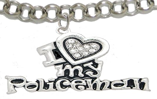 Policeman's, I Love My Policeman, Adjustable Rolo Chain Bracelet, Hypoallergenic, Safe-Nickel, Lead, Free