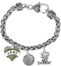 Army, I Love You to The Moon and Back, Crystal I Love My Soldier, Licensed Army Charm, Wheat Chain Bracelet, Hypoallergenic, Safe-Nickel, Lead, Cadmium Free
