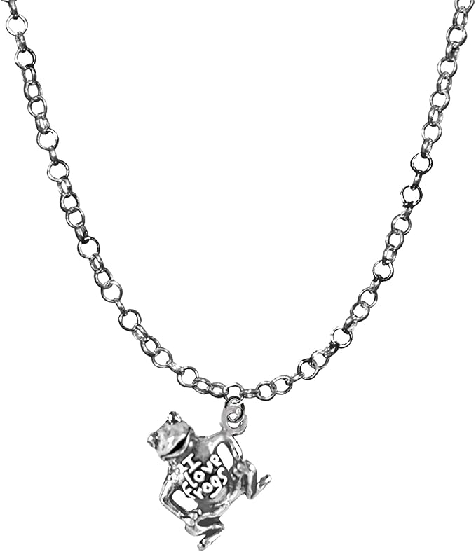 I Love Frogs, Adjustable 18-21 Inch Rolo Chain Necklace, Nickel, Lead, And Cadmium Free-Hypoallergenic