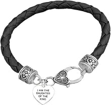 I Am The Daugther Of The King Heart Genuine Black Leather Bracelet, Safe-Nickel, Lead & Cadmium Free!