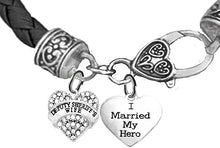 Deputy Sheriff's Wife, I Married My Hero, On A Genuine Black Leather Bracelet, Hypoallergenic Safe-Nickel, Lead And Cadmium Free