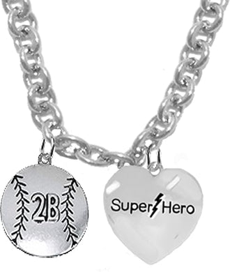2ND BASE, Softball/Baseball, SUPER HERO, She is/He is, Special, Sterling Silver, Solid .925 Sterling, Not Plated Or Coated,18 Inch Necklace.Charm,Nickel,Lead Free.Fast
