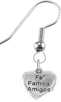 Fe, Familia, Amigos, Faith, Family, Friends On A Sterling Silver Solid .925 Sterling, Not Plated Or Coated. Fishhoook Earring, Charm-Nickel, Lead, Cadmium Free