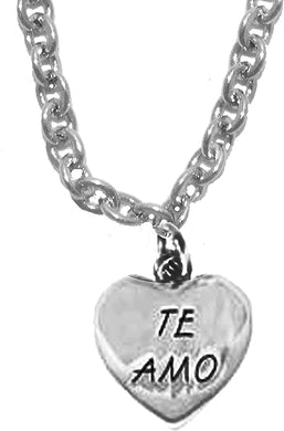 Te Amo, I Love You, On A Sterling Silver Solid .925 Sterling, Not Plated Or Coated. Cable Chain Necklace, Charm-Nickel, Lead, Cadmium Free