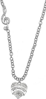 Orchestra Crystal Heart, Treble Clef Jewelry, Rolo Chain Adjustable Necklace, Hypoallergenic, Safe-Nickel, Lead, and Cadmium Free