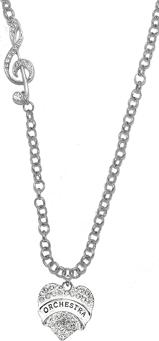 Orchestra Crystal Heart, Treble Clef Jewelry, Rolo Chain Adjustable Necklace, Hypoallergenic, Safe-Nickel, Lead, and Cadmium Free