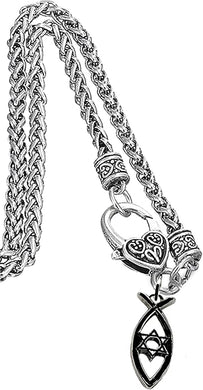 Messianic Christian Black Anodized Fish, Star Of David On A Antique Wheat Chain Necklace. If you do not believe that this jewelry is beautiful when you receive it, simply return it for a full refund, Large, Silver, Carnelian