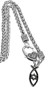 Messianic Christian Black Anodized Fish, Star Of David On A Antique Wheat Chain Necklace. If you do not believe that this jewelry is beautiful when you receive it, simply return it for a full refund, Large, Silver, Carnelian