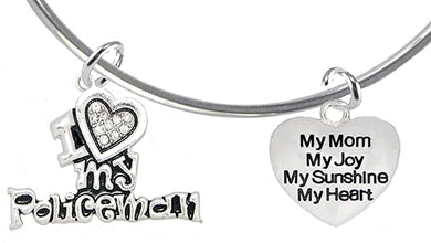 Policeman's, I Love My Policeman, My Mom, My Joy, My Sunshine, Adjustable miracle Wire Bracelet, Hypoallergenic, Safe-Nickel, Lead, Free