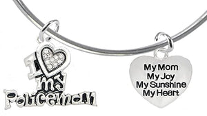 Policeman's, I Love My Policeman, My Mom, My Joy, My Sunshine, Adjustable miracle Wire Bracelet, Hypoallergenic, Safe-Nickel, Lead, Free