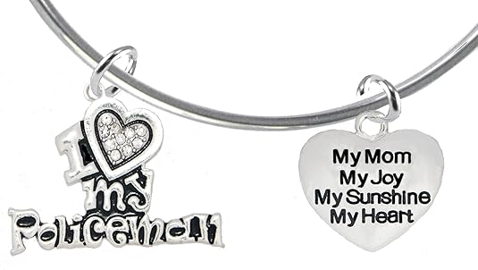 Policeman's, I Love My Policeman, My Mom, My Joy, My Sunshine, Adjustable miracle Wire Bracelet, Hypoallergenic, Safe-Nickel, Lead, Free