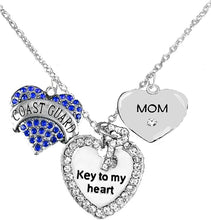 Coast Guard Mom, Key to My Heart, Crystal Mom Heart Charm Necklace, Adjustable, Hypoallergenic, Safe- Nickel, Lead, and Cadmium Free