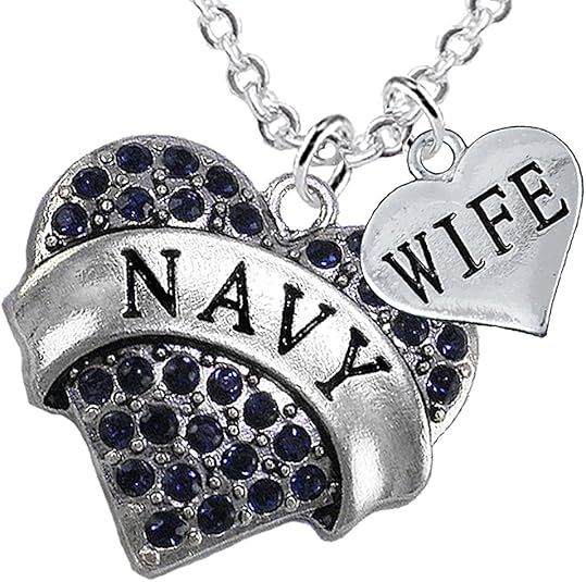 Navy Wife Blue Crystal Heart Necklace, Adjustable, Hypoallergenic, Will NOT Irritate Anyone with Sensitive Skin. Safe- Nickel, Lead and Cadmium Free