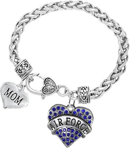 Air Force Mom Heart Bracelet, Hypoallergenic, Will NOT Irritate Anyone with Sensitive Skin. Safe- Nickel, Lead and Cadmium Free