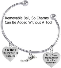 Never Stop Trying, Never Give Up, Swimming Charm Adjustable Bracelet, Hypoallergenic, Safe-Nickel Free, No Poisonous Lead Or Cadmium