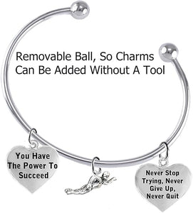 Never Stop Trying, Never Give Up, Swimming Charm Adjustable Bracelet, Hypoallergenic, Safe-Nickel Free, No Poisonous Lead Or Cadmium