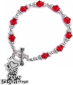 Firefighter, I Love My Firefighter, Genuine Crystal, Bracelet, Hypoallergenic, Safe-Nickel, Lead, Free