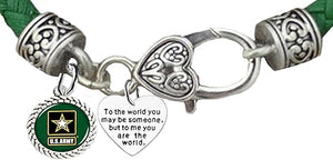 Army, "To The World You May Be Someone, But To Me You Are The World ", Leather Bracelet, Hypoallergenic Safe, No Nickel, Lead, Or Poisonous Cadmium In Bracelet
