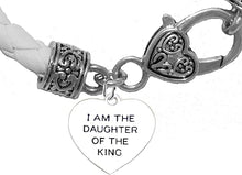 I Am The Daugther Of The King Heart Genuine White Leather Bracelet, Safe-Nickel, Lead & Cadmium Free!
