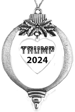 Trump, Trump Stars And Stripes, 2024,Silvertone Heart In A Tree Ornament, With Tree Attachment, What A Great Gift For Yourself, Or Someone Special. Wonderful Donor Gift. No Sizes To Worry About!