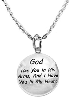 God Has You in His Arms, and I Have You in My Heart, Sterling Silver Solid .925 Sterling, Not Plated Or Coated.18 Inch Necklace Chain. Fast, Nickel, Lead, and Cadmium Free