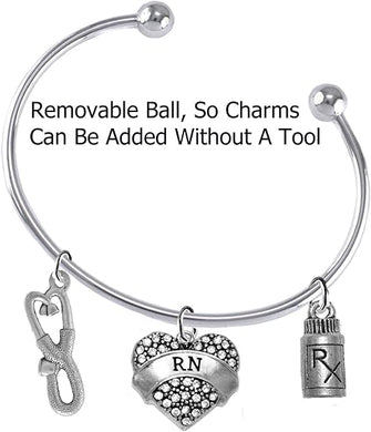 Nurse RN, Add-A-Charm Bracelet, Hypoallergenic, Safe-Nickel, Lead, Free