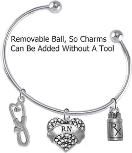 Nurse RN, Add-A-Charm Bracelet, Hypoallergenic, Safe-Nickel, Lead, Free