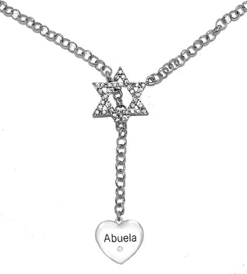Jewish Abuela Heart With Crystal Stone, Through A Crystal Star Of David, Rolo Chain Necklace Hypoallergenic, Safe-Nickel, Lead, And Cadmium Free