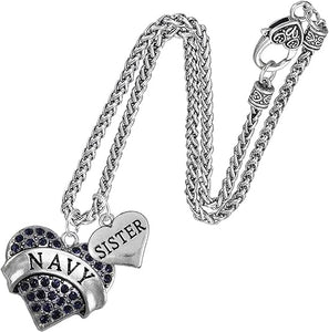 Navy Sister Blue Crystal Necklace Heart Necklace, Hypoallergenic, Will NOT Irritate Anyone with Sensitive Skin. Safe- Nickel, Lead and Cadmium Free