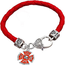 Firefighter's Mom, On A Red Woven Leather Hypoallergenic Bracelet, Nickel, Lead, And Poisonous Cadmium Free