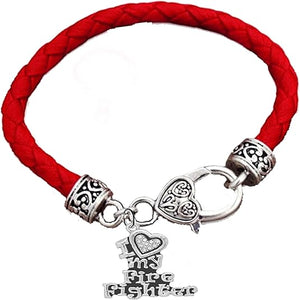 Firefighter's, I Love My Firefighter, On A Red Woven Leather Hypoallergenic Bracelet, Nickel, Lead, And Poisonous Cadmium Free